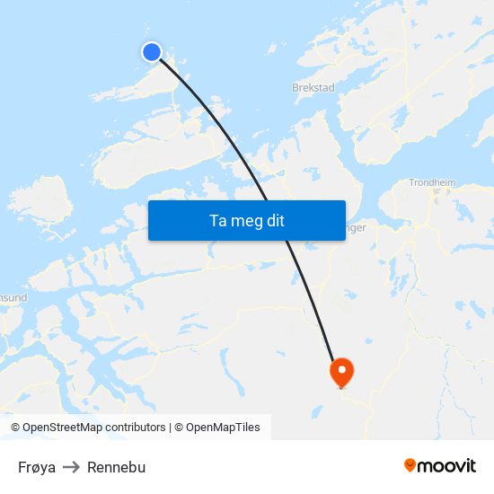 Frøya to Rennebu map