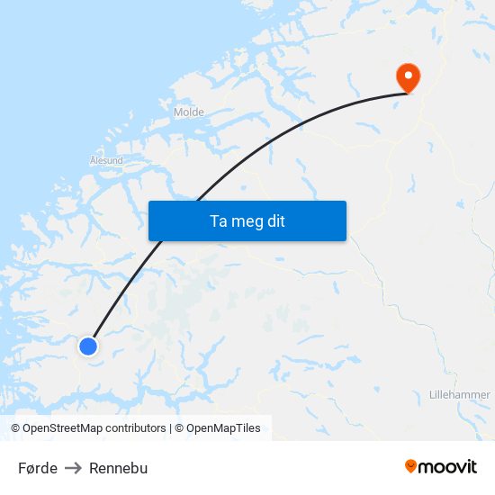 Førde to Rennebu map