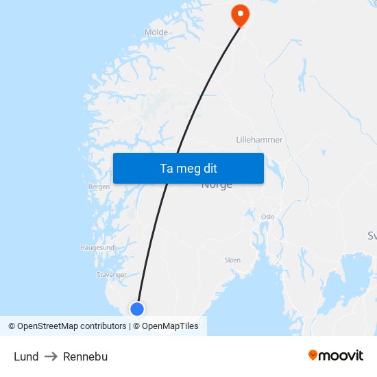Lund to Rennebu map