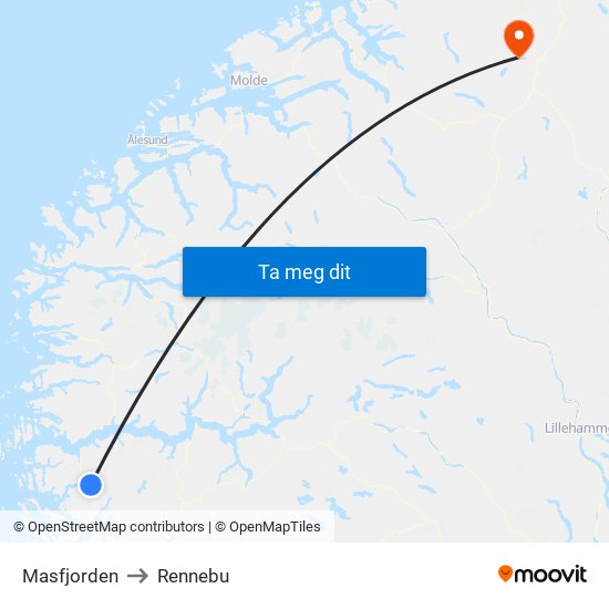 Masfjorden to Rennebu map