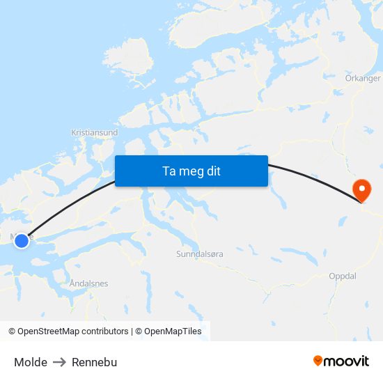 Molde to Rennebu map