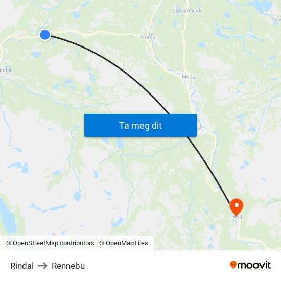 Rindal to Rennebu map
