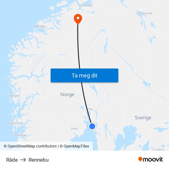 Råde to Rennebu map