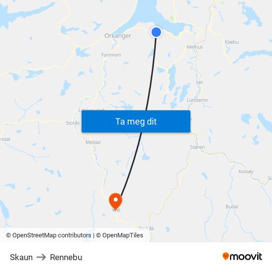 Skaun to Rennebu map