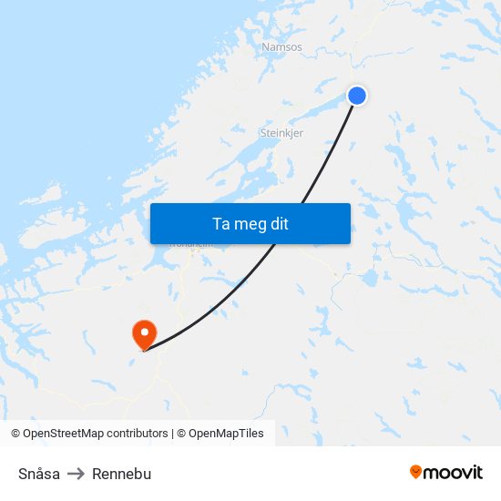 Snåsa to Rennebu map