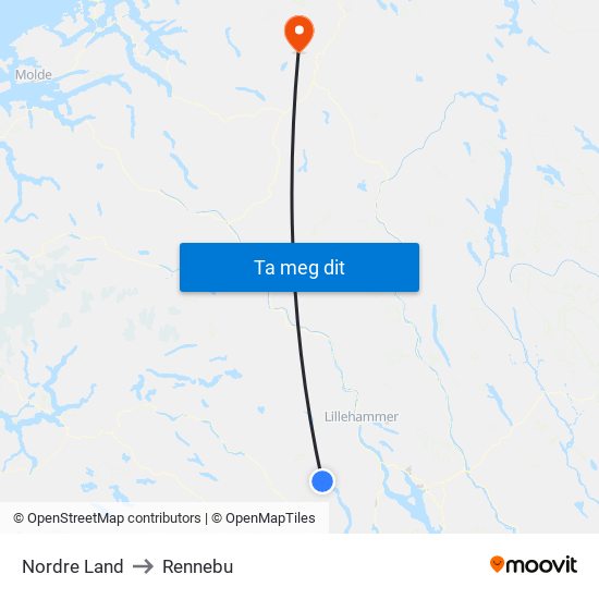 Nordre Land to Rennebu map