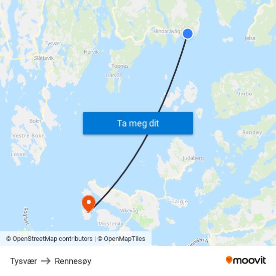 Tysvær to Rennesøy map