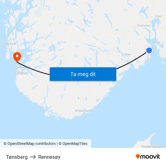 Tønsberg to Rennesøy map