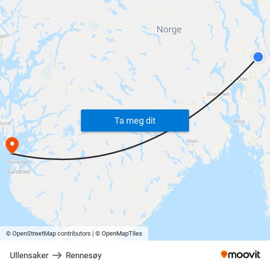 Ullensaker to Rennesøy map