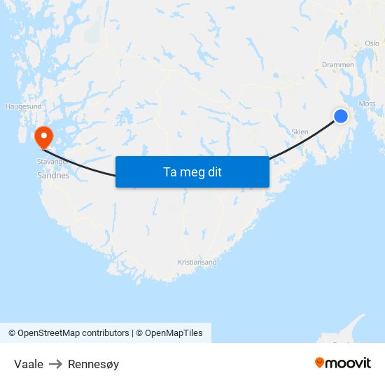 Vaale to Rennesøy map