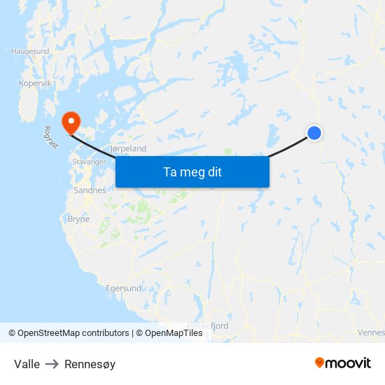 Valle to Rennesøy map