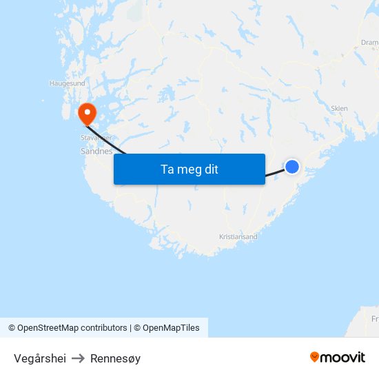 Vegårshei to Rennesøy map