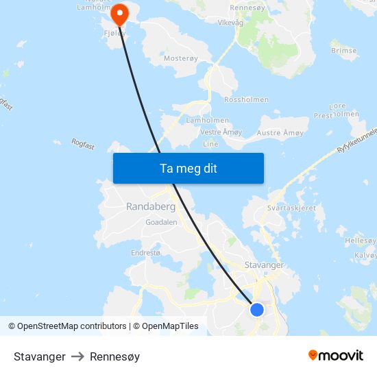 Stavanger to Rennesøy map