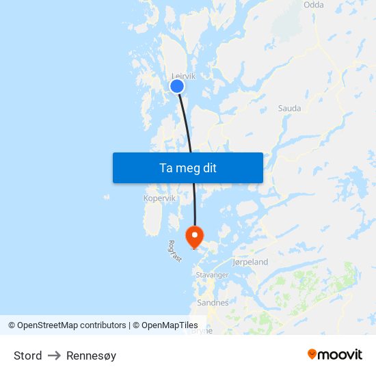 Stord to Rennesøy map