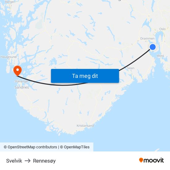 Svelvik to Rennesøy map