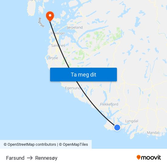 Farsund to Rennesøy map