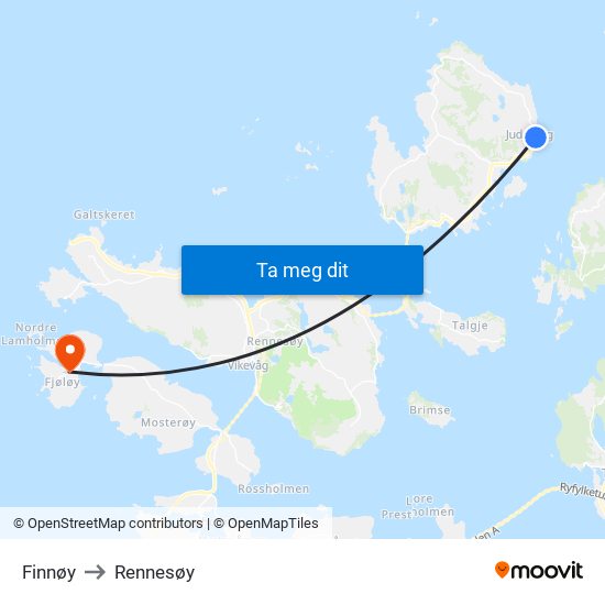 Finnøy to Rennesøy map