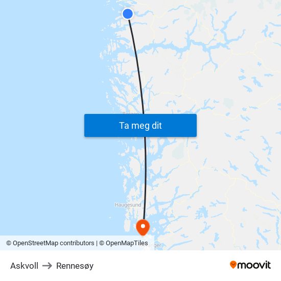 Askvoll to Rennesøy map