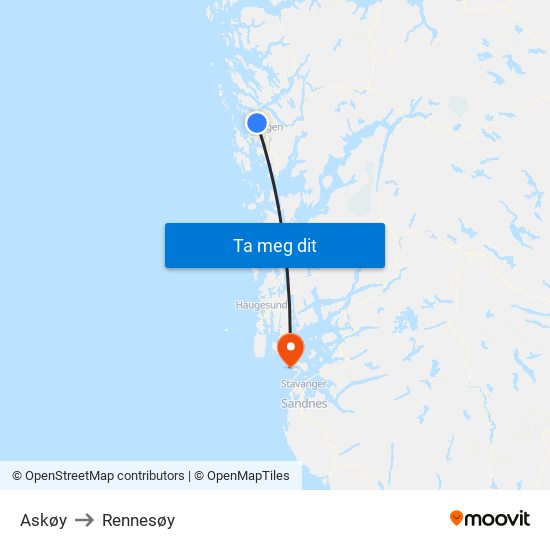 Askøy to Rennesøy map