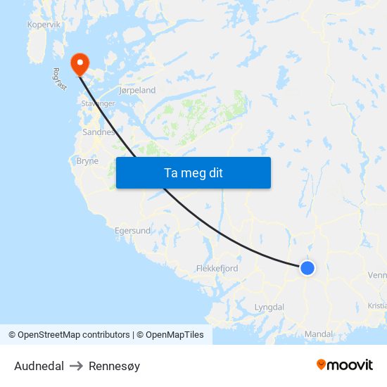 Audnedal to Rennesøy map