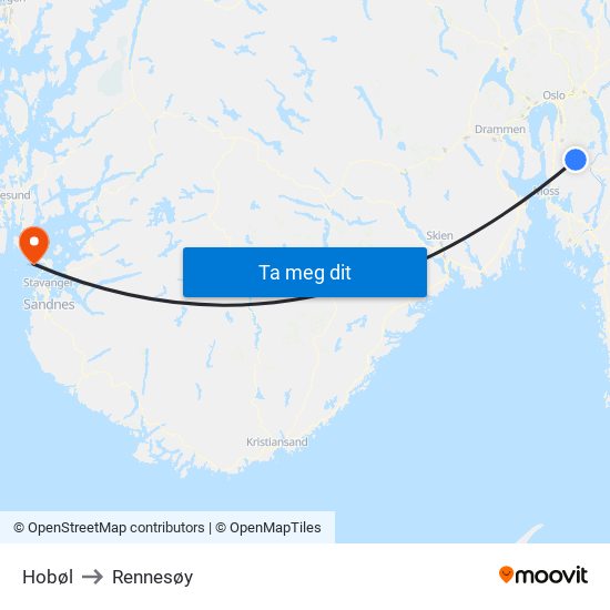 Hobøl to Rennesøy map