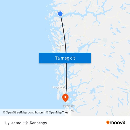 Hyllestad to Rennesøy map
