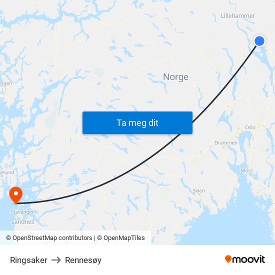 Ringsaker to Rennesøy map