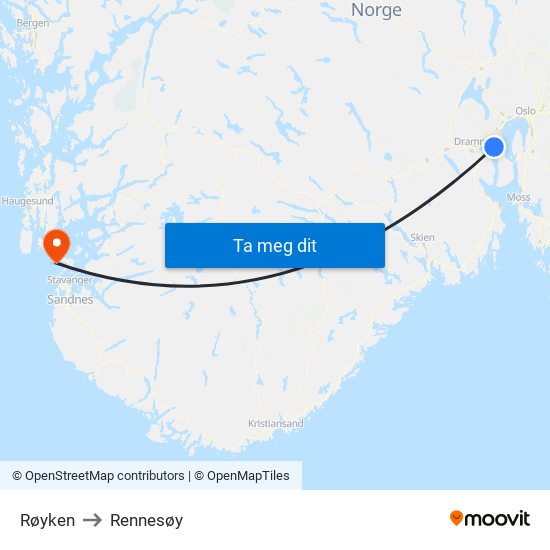 Røyken to Rennesøy map