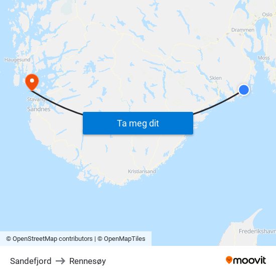 Sandefjord to Rennesøy map