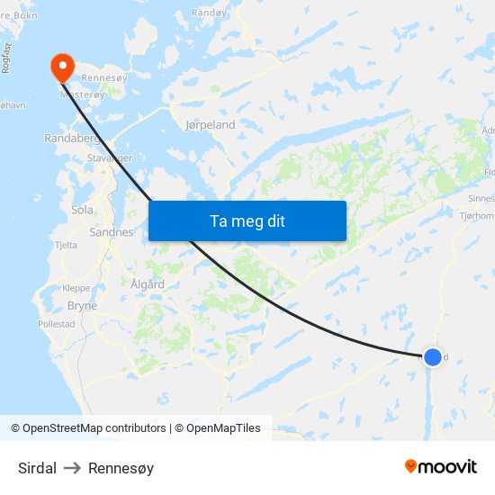 Sirdal to Rennesøy map