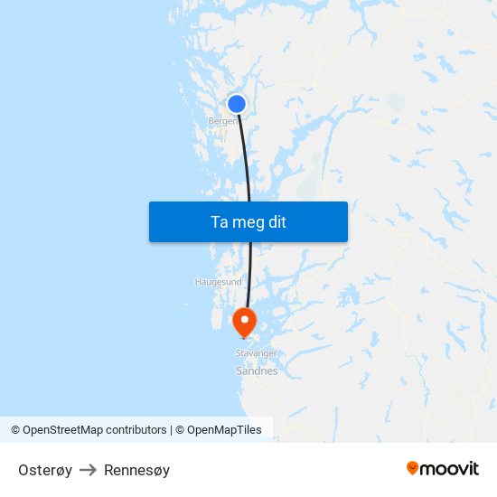 Osterøy to Rennesøy map