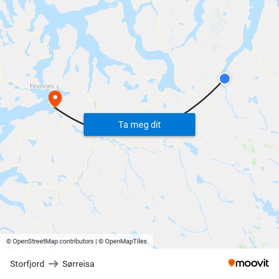 Storfjord to Sørreisa map