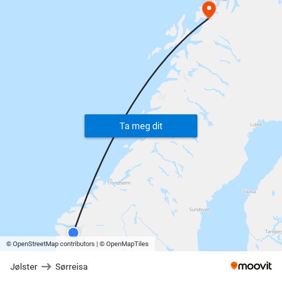 Jølster to Sørreisa map