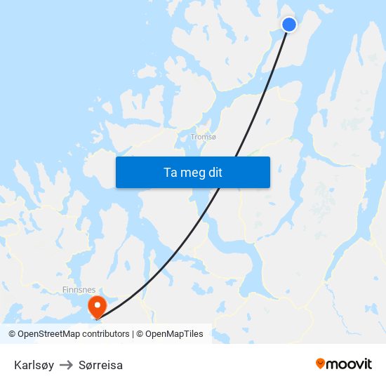 Karlsøy to Sørreisa map