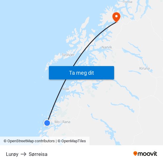 Lurøy to Sørreisa map