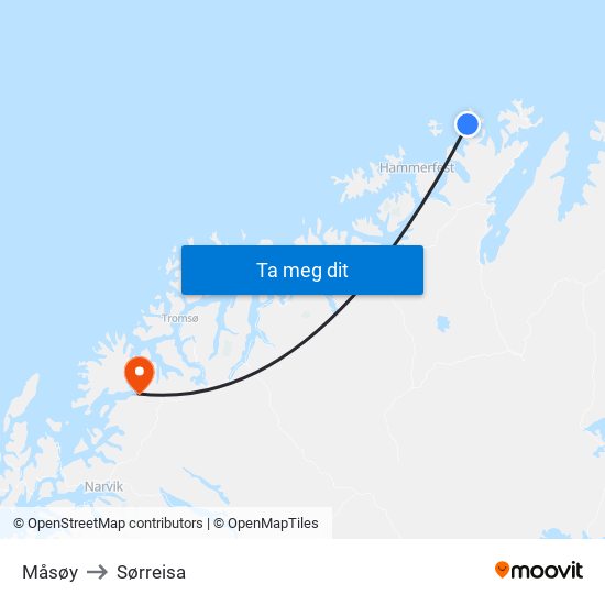 Måsøy to Sørreisa map