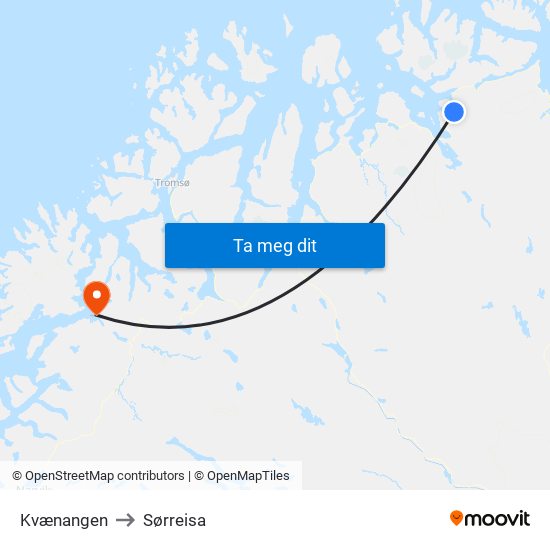 Kvænangen to Sørreisa map