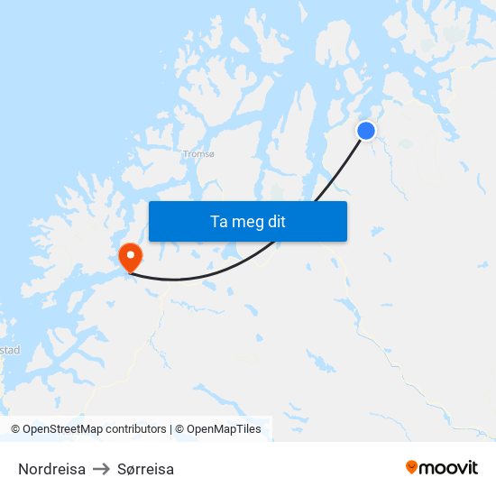 Nordreisa to Sørreisa map