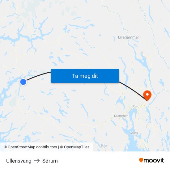 Ullensvang to Sørum map