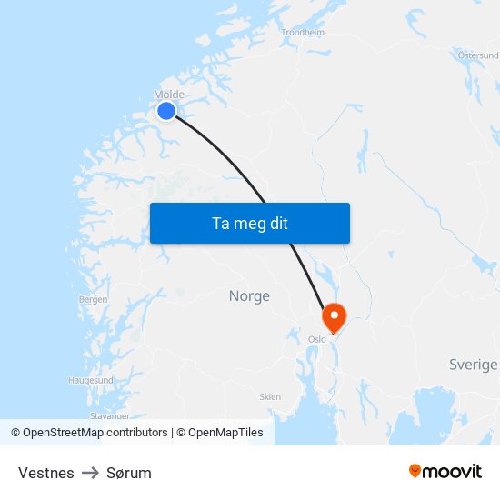 Vestnes to Sørum map