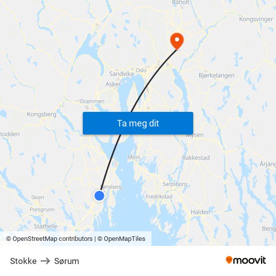 Stokke to Sørum map