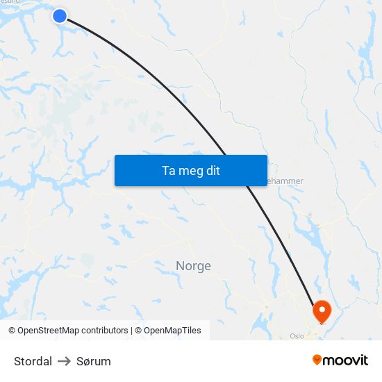 Stordal to Sørum map