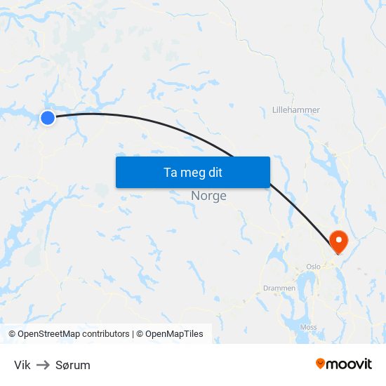 Vik to Sørum map