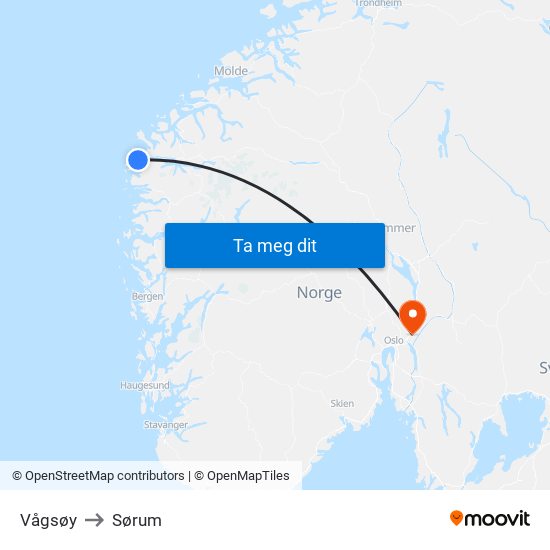 Vågsøy to Sørum map