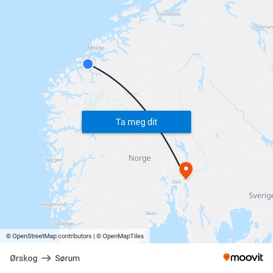 Ørskog to Sørum map