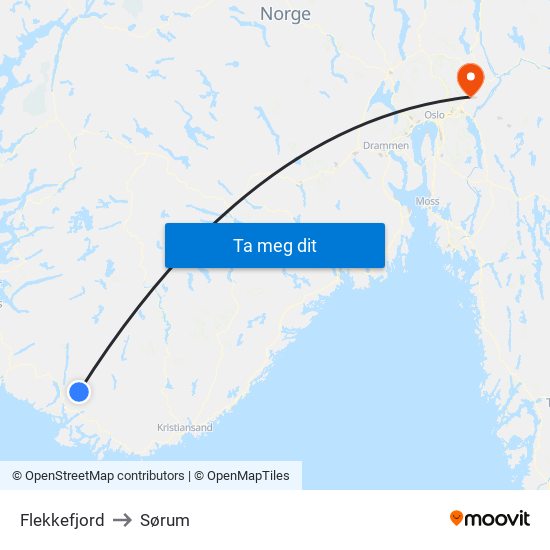 Flekkefjord to Sørum map