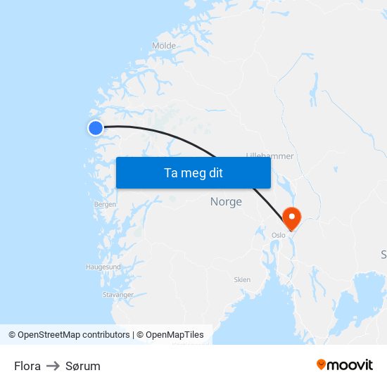 Flora to Sørum map
