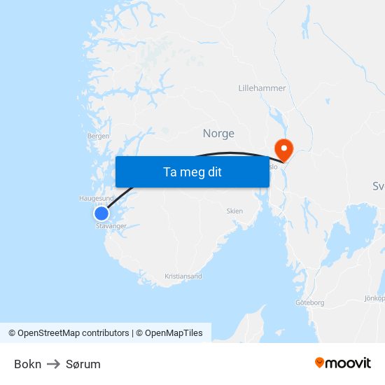 Bokn to Sørum map