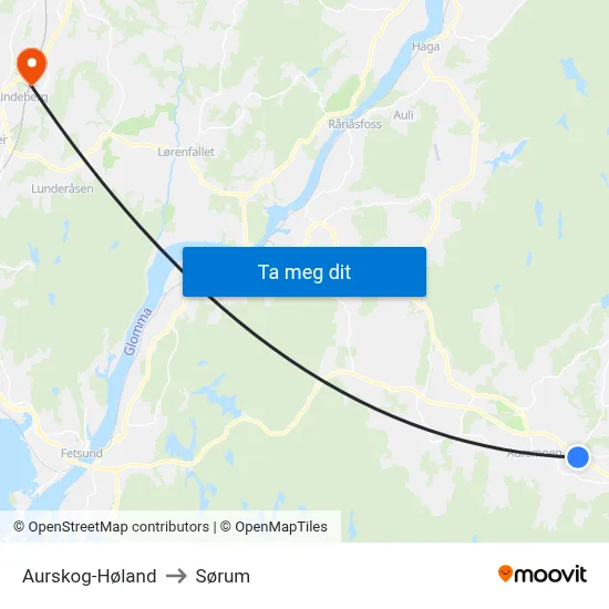Aurskog-Høland to Sørum map