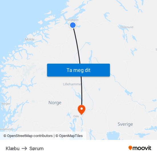 Klæbu to Sørum map